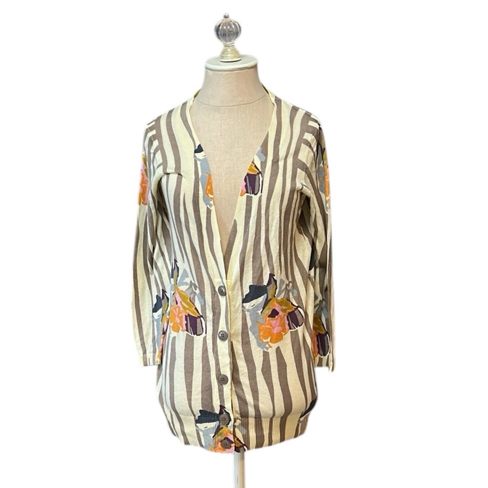 Anthropologie Sparrow Cardigan Stripe with Floral Design